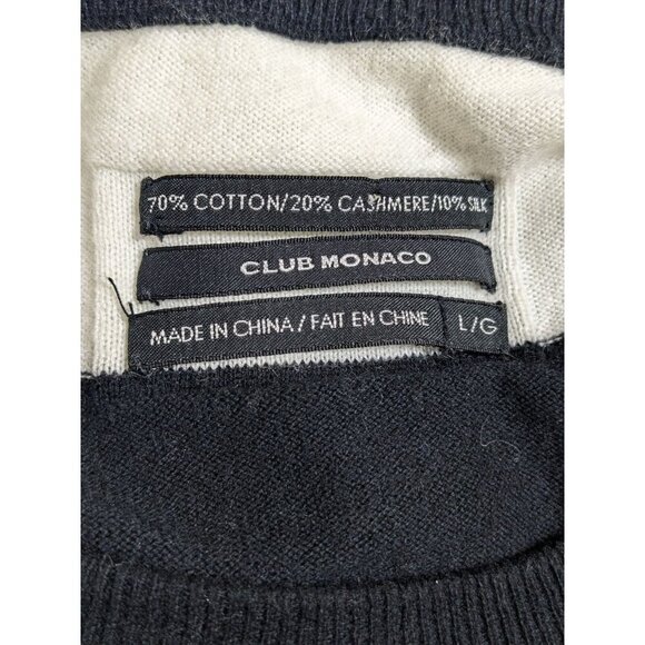 Club Monaco Cashmere Silk Cotton Sweater Mens Large Black Striped Long Sleeve - Picture 5 of 6